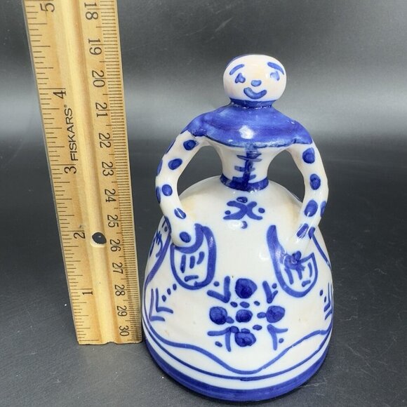 Spanish Lady Bell Toledo Hand Painted Ceramic Pottery Bell Figurine White Blue - Picture 3 of 12